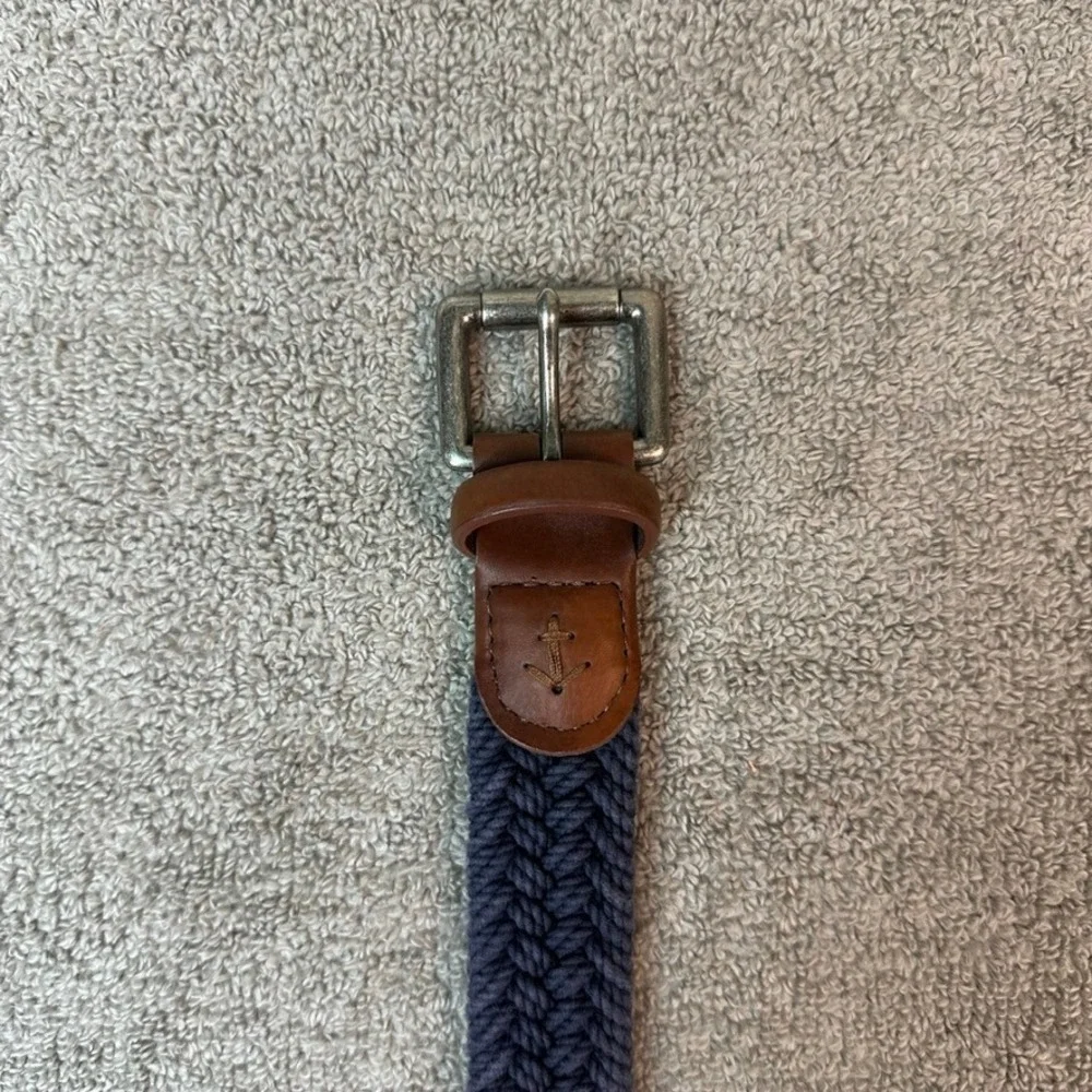 American Eagle Mens Braided Web Belt Navy Blue Anchor Logo XL 42-44 Stretch